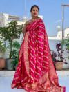 Rani pink color soft art silk saree with zari weaving work