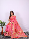 Peach color paithani silk saree with zari woven work