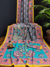 Multi color muslin silk saree with digital printed work