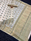 Off white color soft cotton saree with zari weaving work