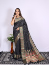 Black color soft paithani silk saree with zari woven work
