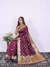 Magenta color pure banarasi silk saree with zari weaving work