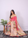 Peach color paithani silk saree with zari weaving work