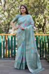 Sky blue color dola silk saree with digital printed work