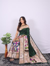 Dark green color paithani silk saree with zari weaving work