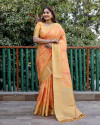 Orange color dola silk saree with digital printed work