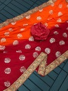 Red and maroon color georgette saree with foil printed work