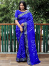 Royal blue color pure hand bandhej silk saree with printed work