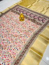 Off white color pashmina silk saree with digital printed work
