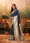 Navy blue color paithani silk saree with zari weaving work