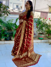 Maroon color soft art silk saree with zari weaving work