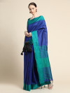 Royal blue color banglori raw silk saree with woven design