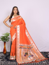Orange color paithani silk saree with zari weaving work