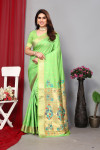 Parrot green color paithani silk saree with zari weaving work