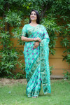 Sea green color bandhej silk saree with zari weaving work