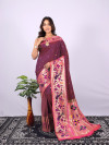 Magenta color paithani silk saree with zari woven work