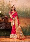 Pink color paithani silk saree with zari weaving work