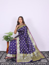 Navy blue color pure banarasi silk saree with zari weaving work