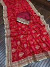 Red color georgette saree with bandhej printed work