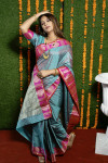 Rama green color soft cotton silk saree with zari weaving work