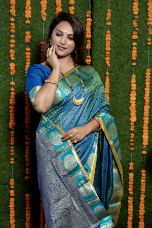 Firoji color soft cotton silk saree with zari weaving work