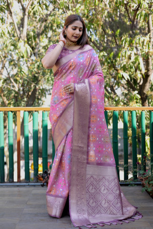 Baby pink color dola silk saree with digital printed work