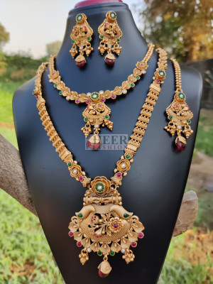 Traditional rajwadi look gold plated combo necklace set