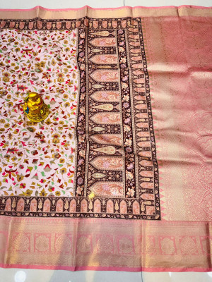 Baby pink color pashmina silk saree with digital printed work