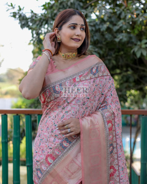 White color dola silk saree with digital printed work