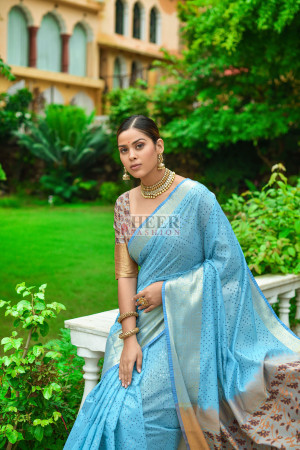 Sky Blue Saree | Buy Indian Sky Blue Color Sarees Online | KalaNiketan