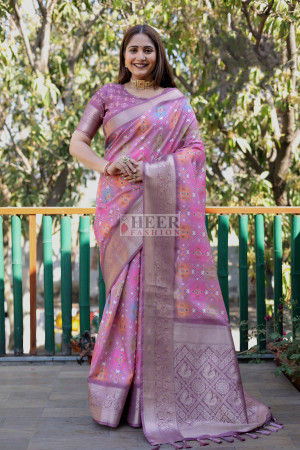 Baby pink color dola silk saree with digital printed work