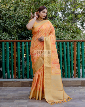 Orange color dola silk saree with digital printed work