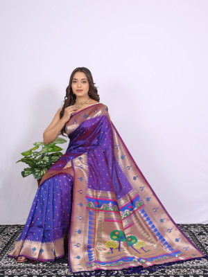 Light purple color paithani silk saree with zari weaving work