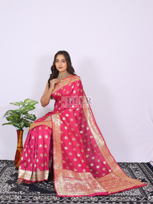 Pink color pure banarasi silk saree with zari weaving work