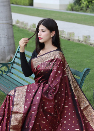 Maroon Silk Banarasi Woven Saree | Saree designs, Indian designer sarees,  Saree