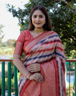 Red color dola silk saree with digital printed work