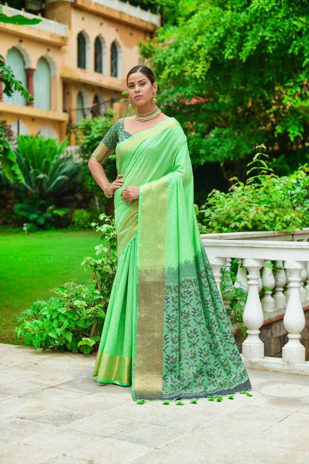 Digital Printed Cotton Saree in Light Teal Green : SKK29978