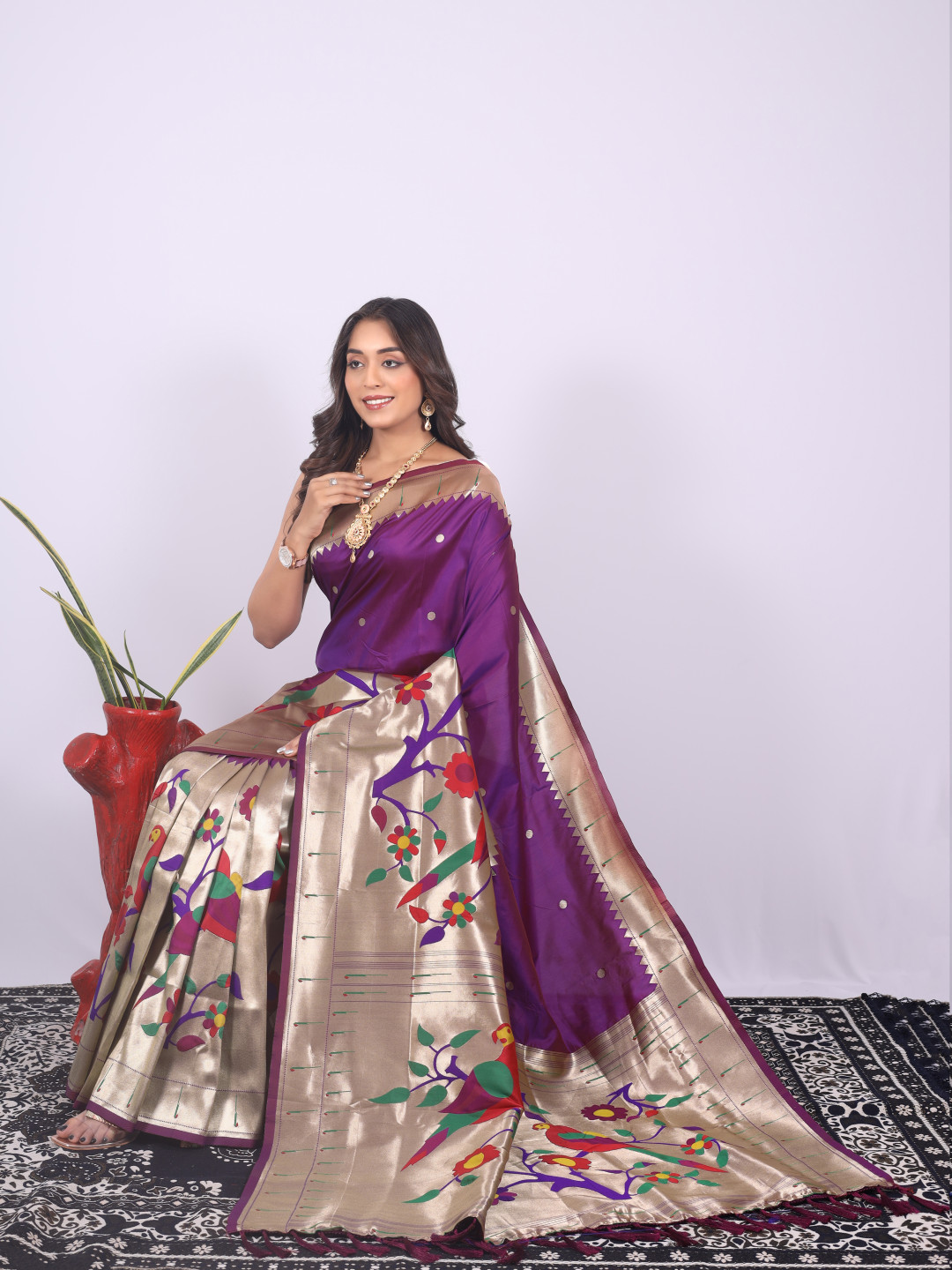 Purple color paithani silk saree with zari weaving work