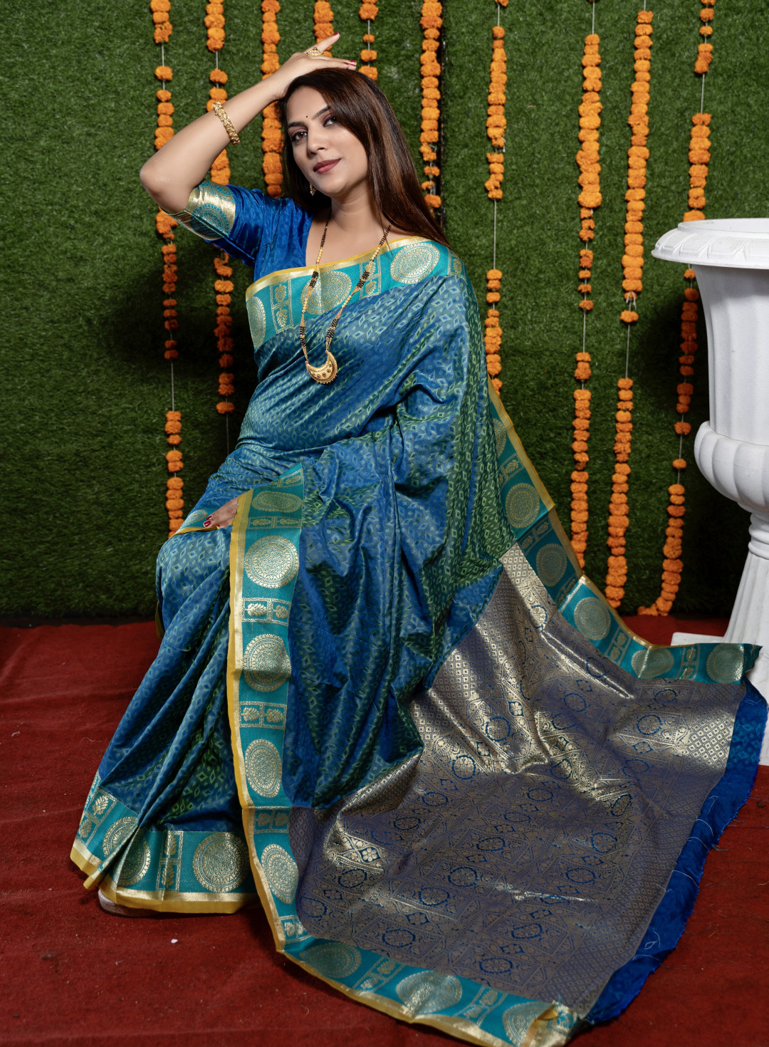 Firoji color soft cotton silk saree with zari weaving work