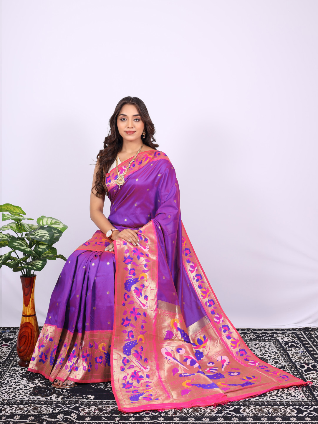 Purple Paithani Saree With Contrast Pink Colour Peacock Pallu | lupon.gov.ph