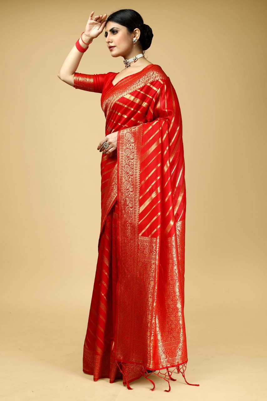 Red Color Banarasi Silk Saree With Zari Weaving Work 8279