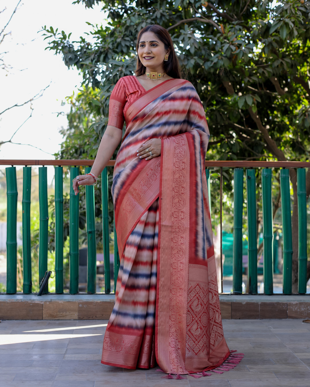 Red color dola silk saree with digital printed work
