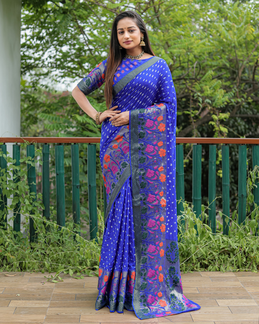 royal-blue-color-bandhej-silk-saree-with-woven-design