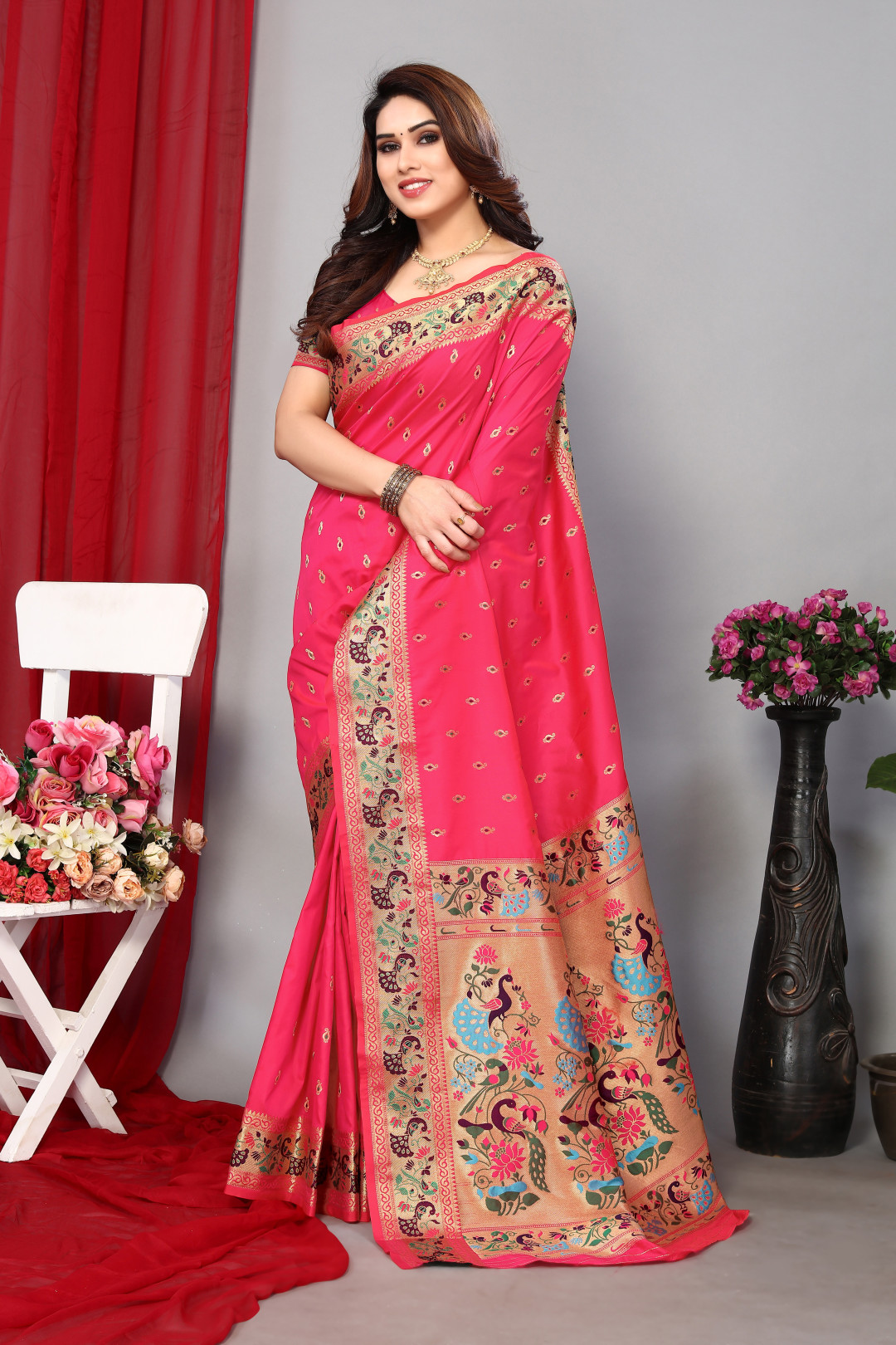 Rani Pink Zari Brocade Pure Kanchipuram Silk Saree– Clio Silks