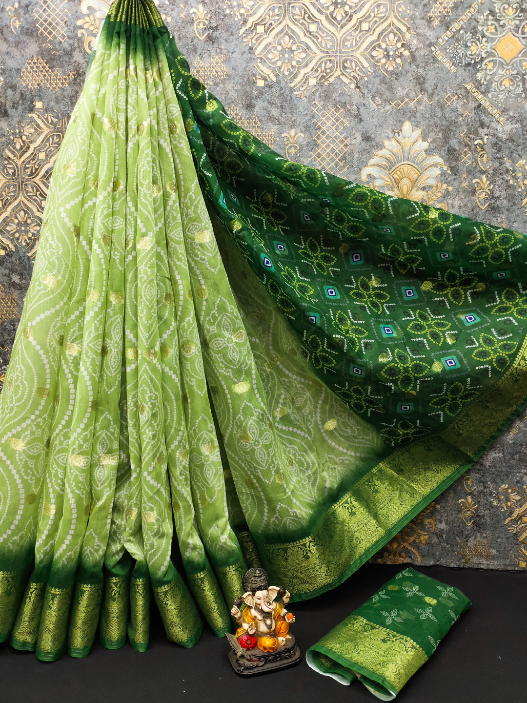 Pista Green Color Soft Cotton Silk Saree With Bandhani Printed Work pista-green-color-soft-cotton-silk-saree-with-bandhani-printed-work