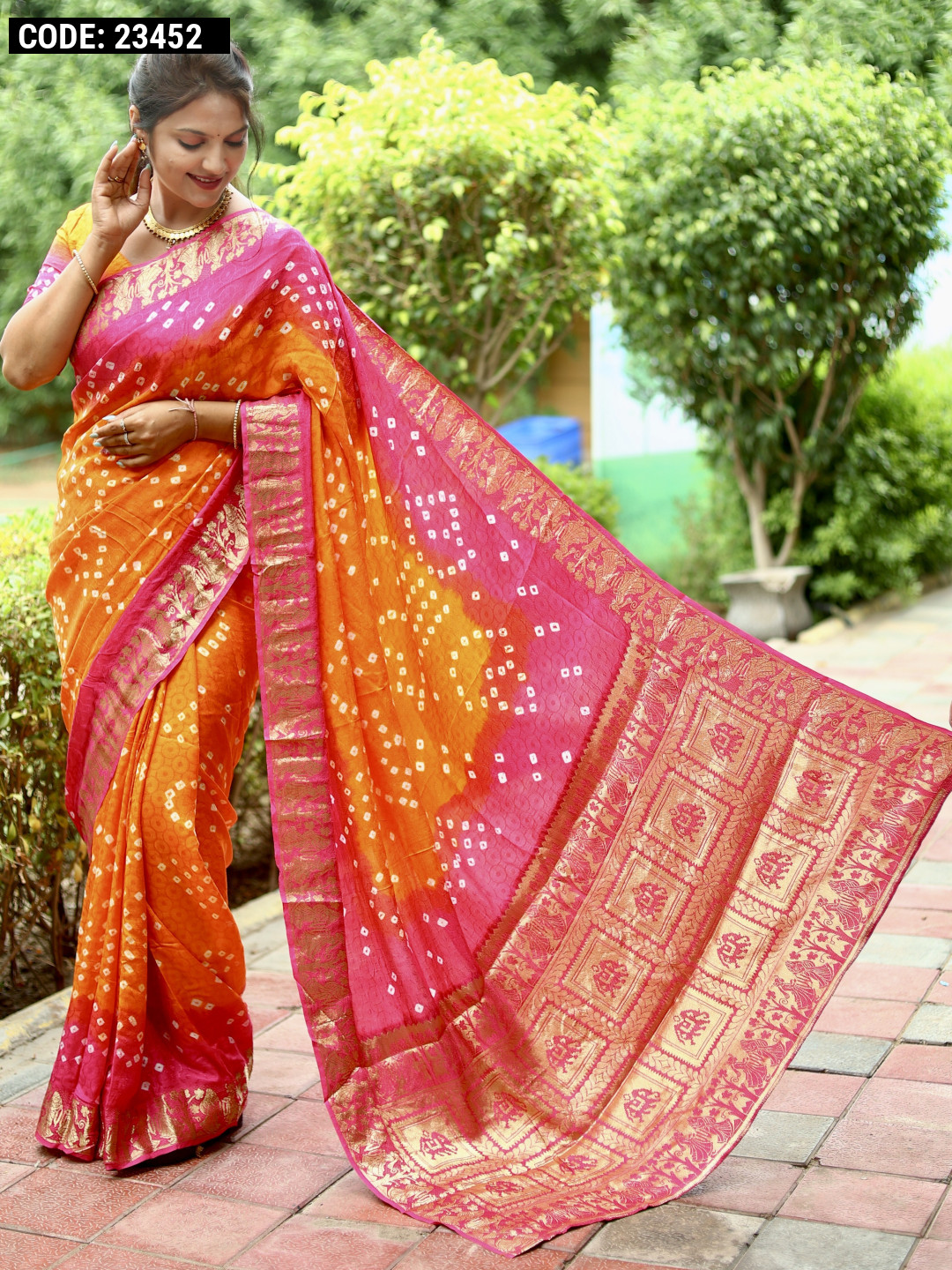 Traditional Orange Paithani Silk Saree With Pink Border