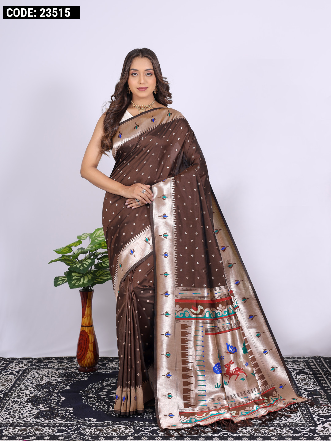 Coffee Colour Designer Saree Blouse Indian