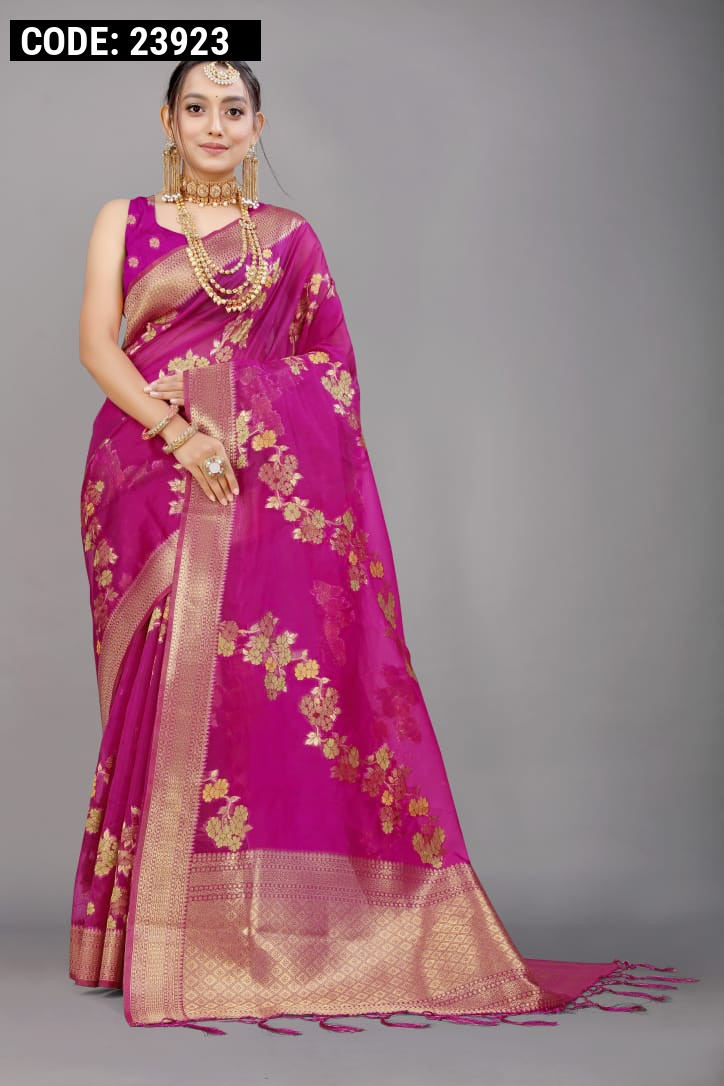 Rani Pink Color Lichi Soft Silk Designer New Saree-Round Chex Pink – ELEZIO