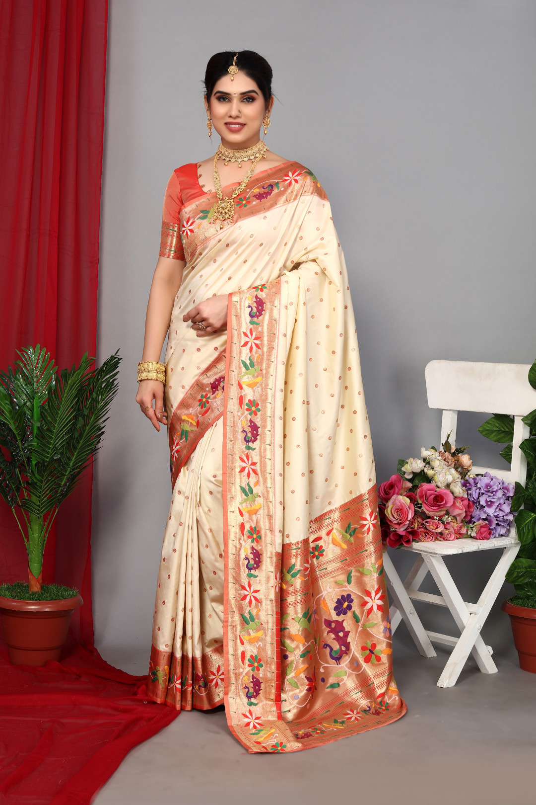 Maharani Paithani Saree with Blouse Piece, Length: 6.3 m