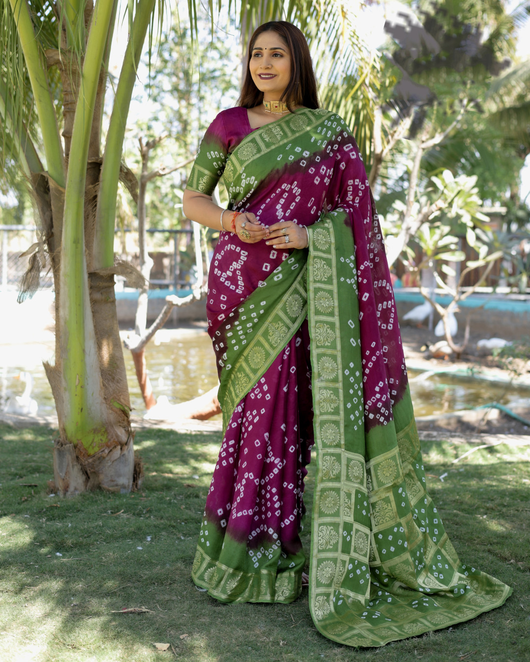 Multi color bandhej silk saree with zari weaving work
